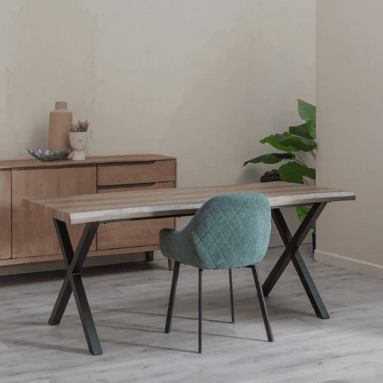 Table de salle à manger en Bois Irrégulier et Fer Noir