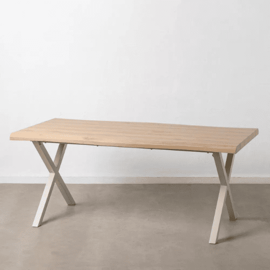 Table de salle à manger en Bois Irrégulier Clair et Fer Blanc