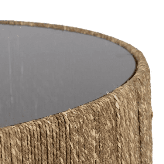 Round Coffee Table in Natural Fiber and Glass