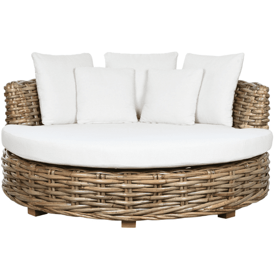 Sofa Balinais Rond en Rotin Naturel et Coton Blanc