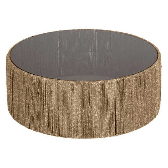 Round Coffee Table in Natural Fiber and Glass