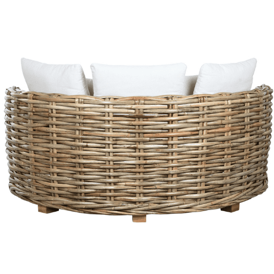 Sofa Balinais Rond en Rotin Naturel et Coton Blanc