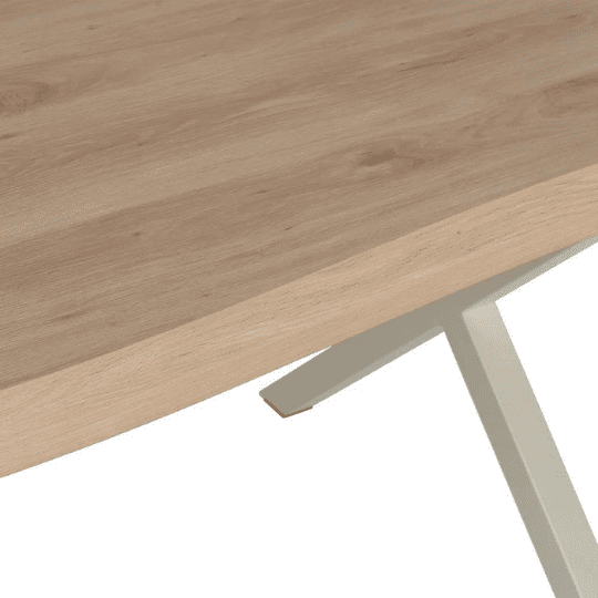 Mesa de comedor en Madera Ligera Irregular y Hierro Blanco