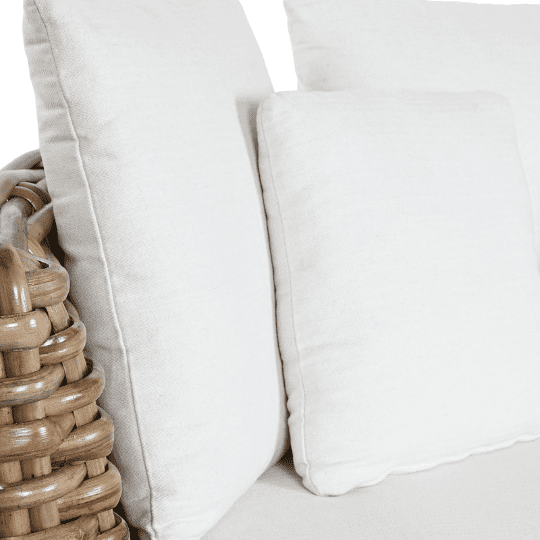 Sofa Balinais Rond en Rotin Naturel et Coton Blanc