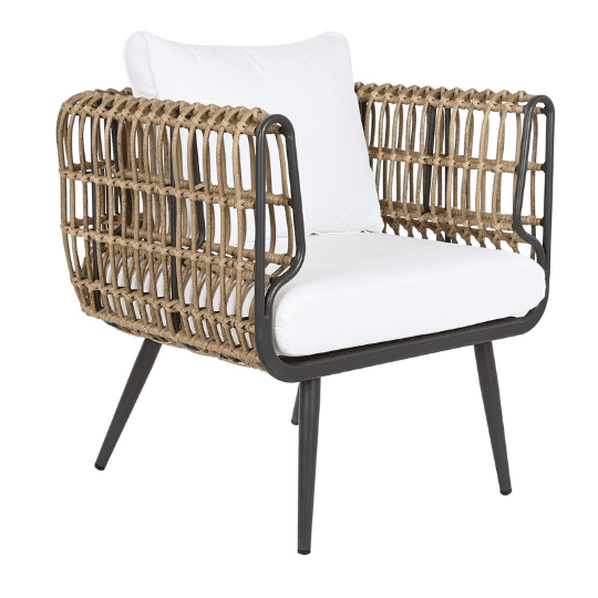 Ensemble Salon de Jardin Exotique Rotin Marron, Coussins Blancs