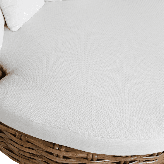 Sofa Balinais Rond en Rotin Naturel et Coton Blanc