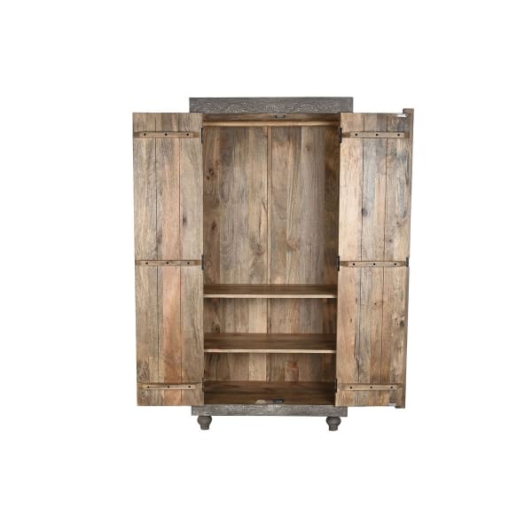 Traditional Indian Grey and Brown Wooden Wardrobe