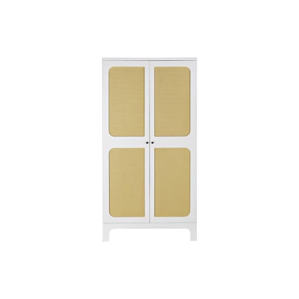 Armoire Traditionnelle en Bois Blanc et Rotin