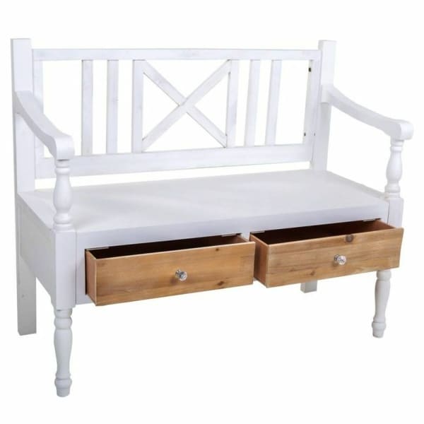 Banc avec Tiroirs Intégrés en Bois Blanc Sculpté