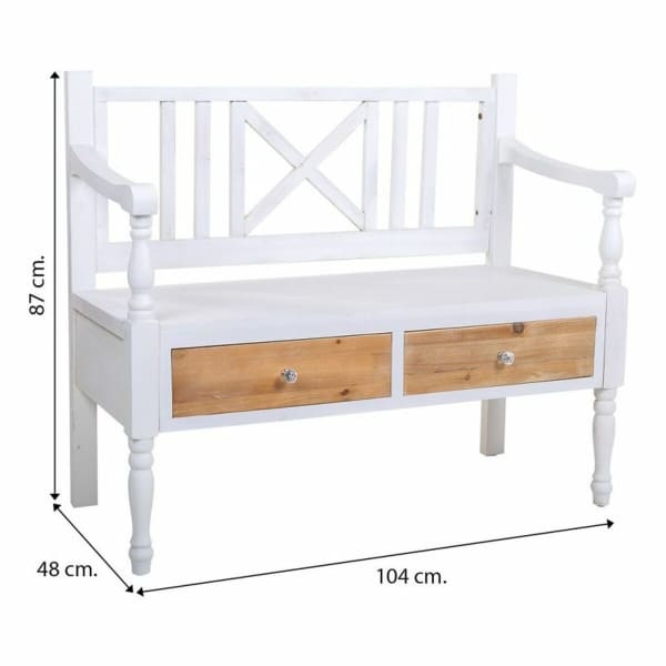 Banc avec Tiroirs Intégrés en Bois Blanc Sculpté