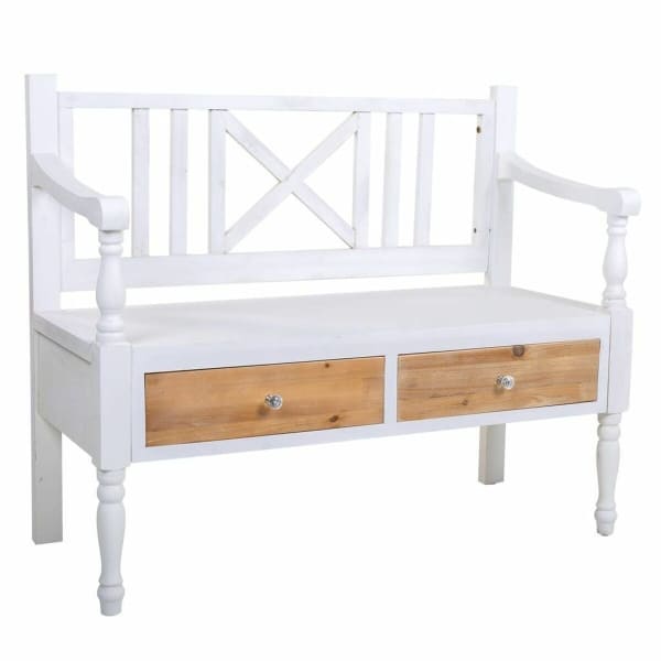 Banc avec Tiroirs Intégrés en Bois Blanc Sculpté