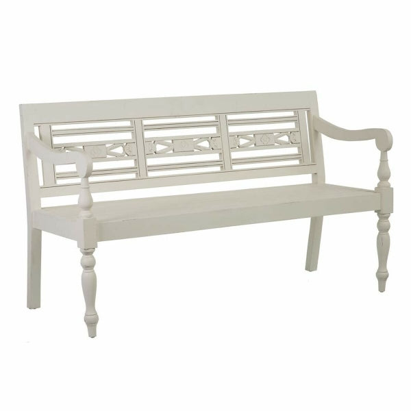 Banc d'Intérieur Shabby Chic en Bois Blanc avec Dossier Home Decor