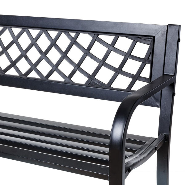 Banc de Jardin Design Rétro en PVC et Métal Noir Home Decor