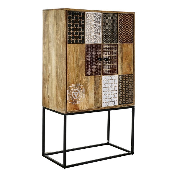 Buffet Haut Oriental en Bois de Manguier Multicolore et Métal Noir