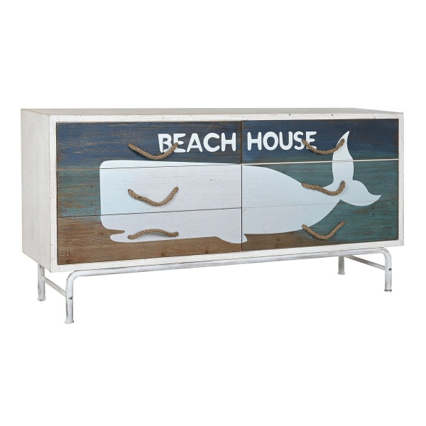 Buffet Marin Design Baleine en Bois Blanc et Bleu Corde