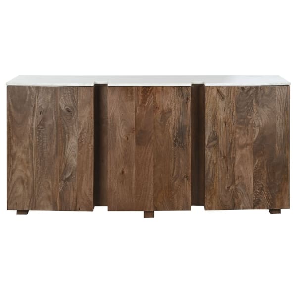 Buffet en Bois Massif Marron et Marbre Blanc