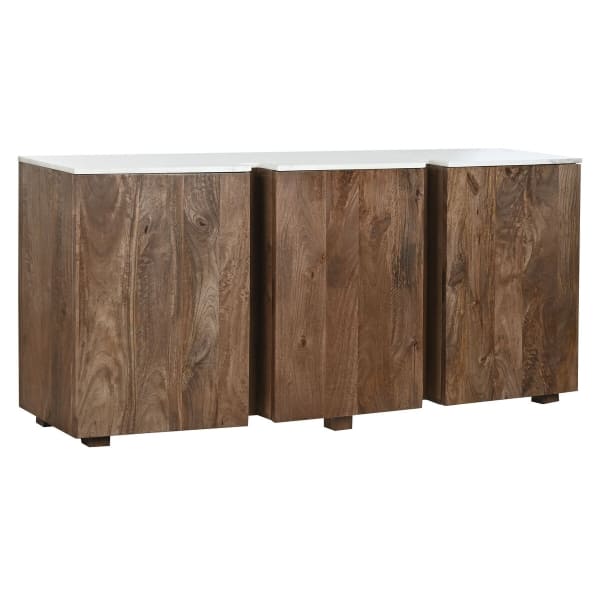 Buffet en Bois Massif Marron et Marbre Blanc