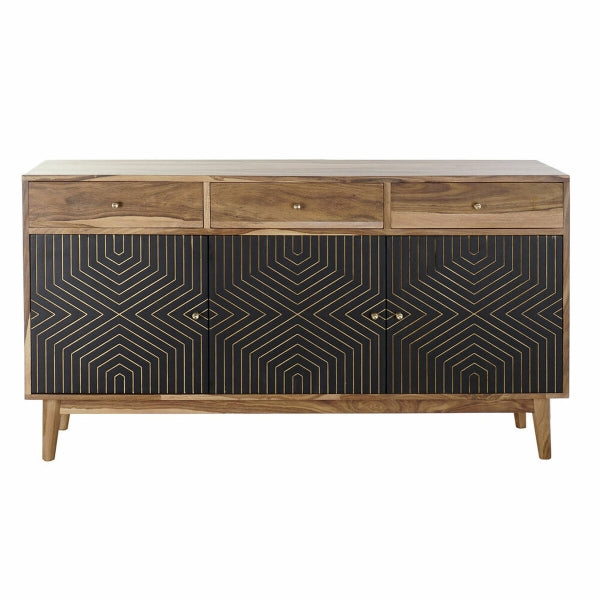 Buffet en Bois Massif de Manguier Marron et Noir Style Moderne