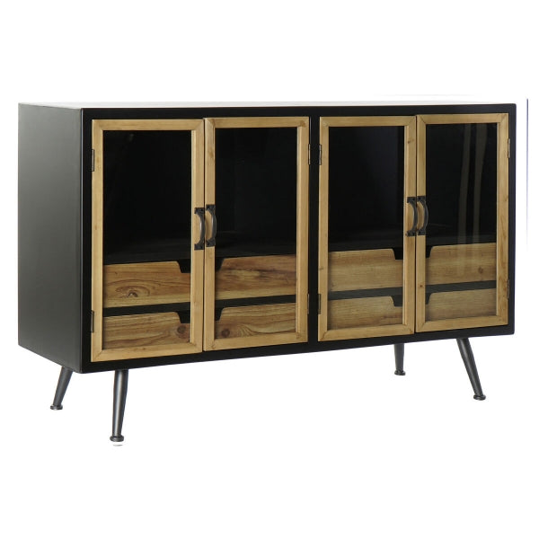 Buffet en Bois de Sapin, Verre et Métal Noir Style Loft