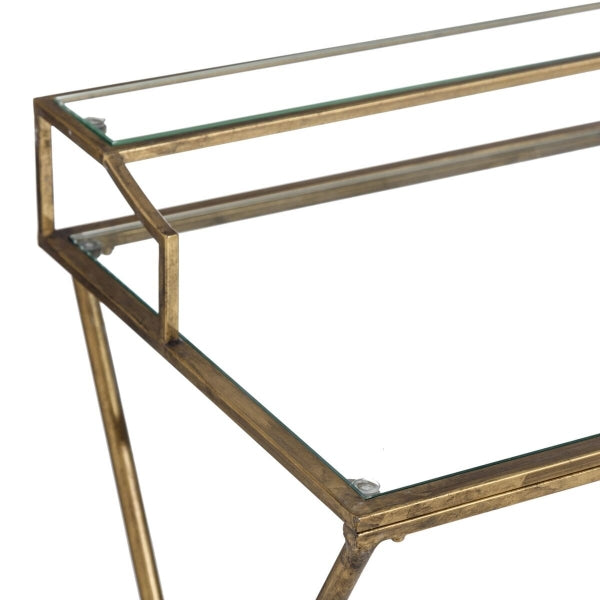 Retro Desk in Aged Gold Metal and Glass Home Decor