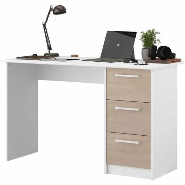 Bureau Scandinave Pas Cher avec 3 Tiroirs en Bois Blanc