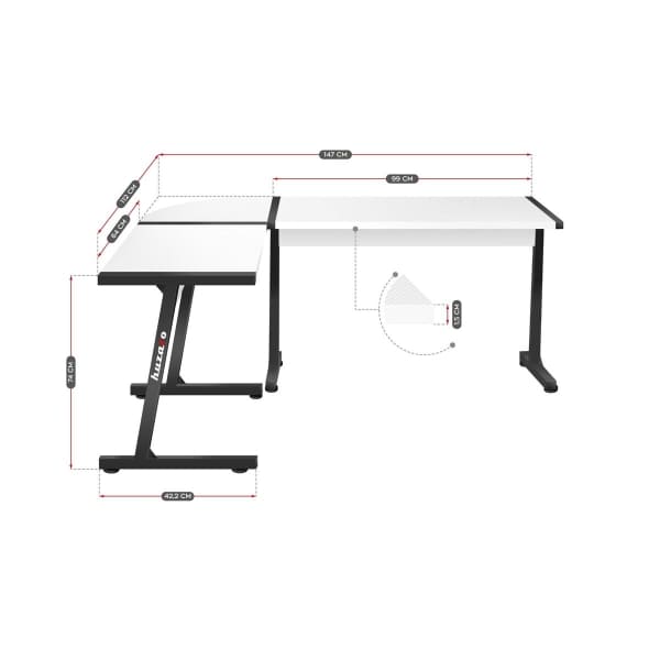 Bureau d'Angle en Fibre de Carbone Blanc et Acier Noir