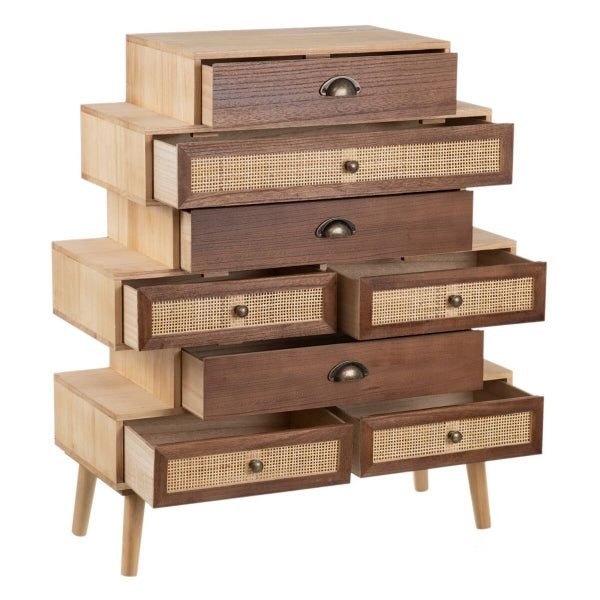 Pyramid Design Drawer Unit in Brown Wood and Rattan Home Decor