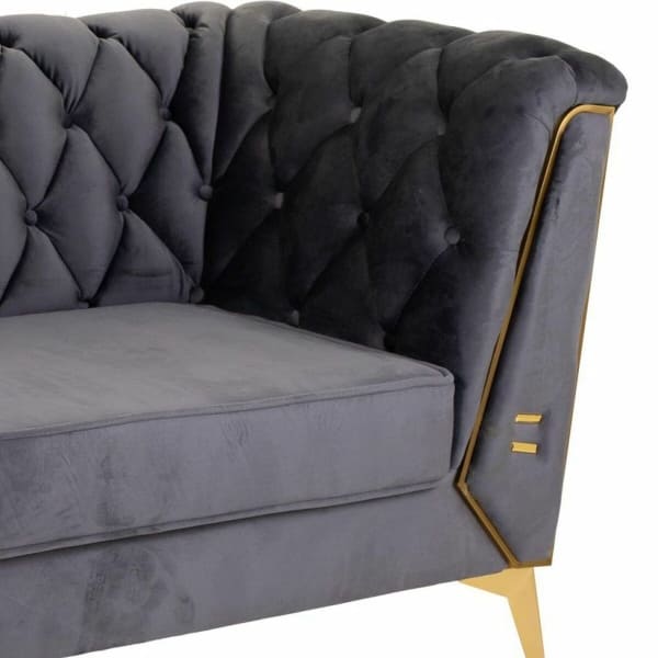 2 Seater Upholstered Grey and Gold Straight Sofa