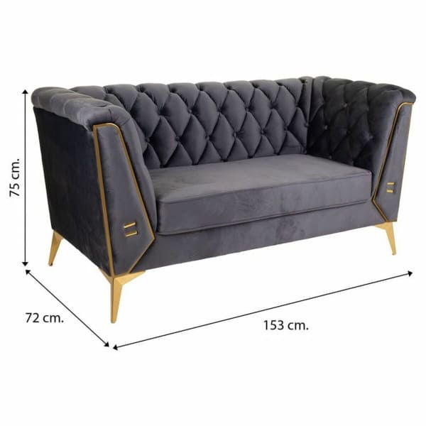 2 Seater Upholstered Grey and Gold Straight Sofa