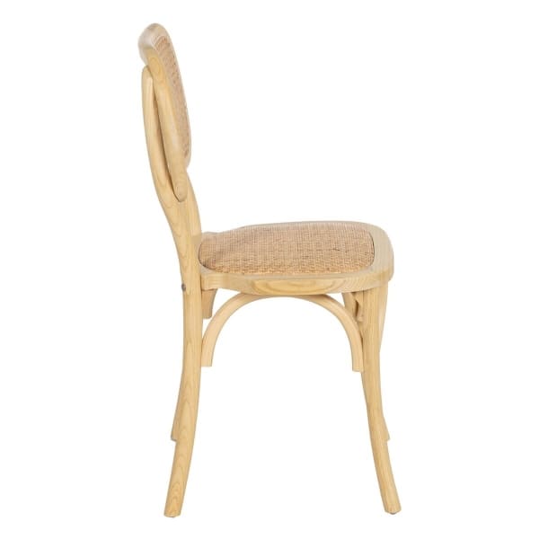 Handmade Chair in Elm Wood and Natural Rattan