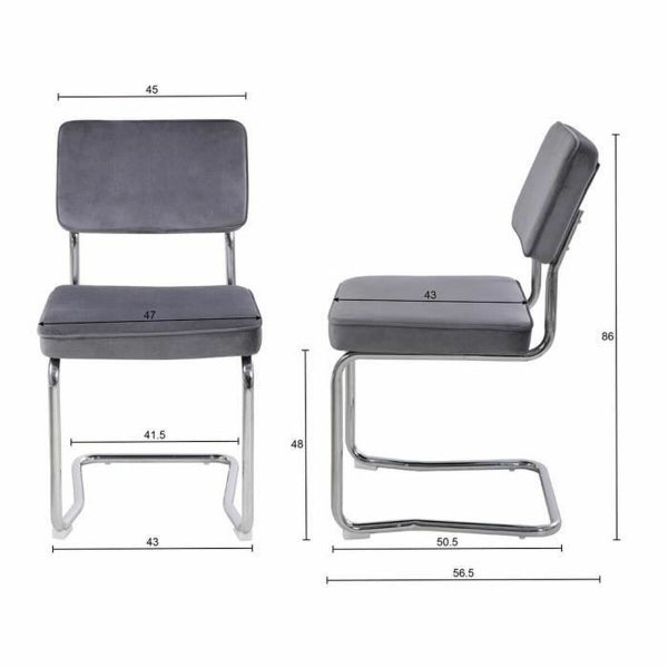 Silla Design Terciopelo Gris y Metal Plateado Home Decor