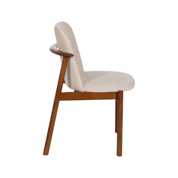 Chaise Design en Bois de Hêtre Marron et Térylène Beige