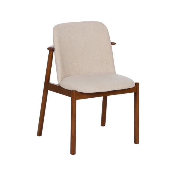 Chaise Design en Bois de Hêtre Marron et Térylène Beige