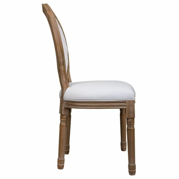 Chaise Médaillon Simili Cuir Blanc et Bois