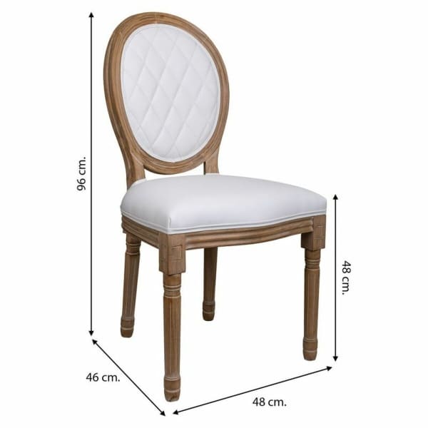 Chaise Médaillon Simili Cuir Blanc et Bois