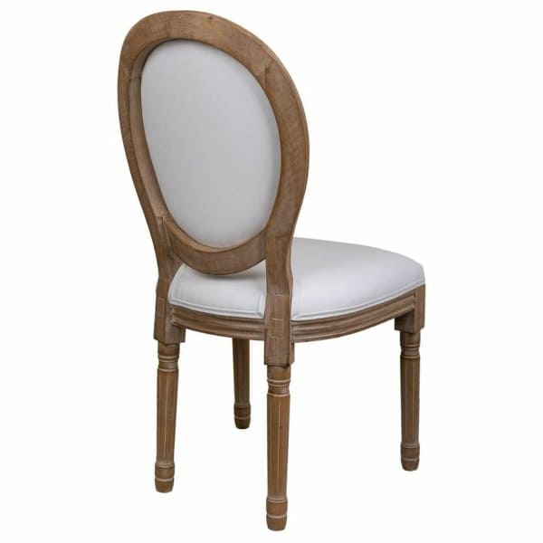 Chaise Médaillon Simili Cuir Blanc et Bois