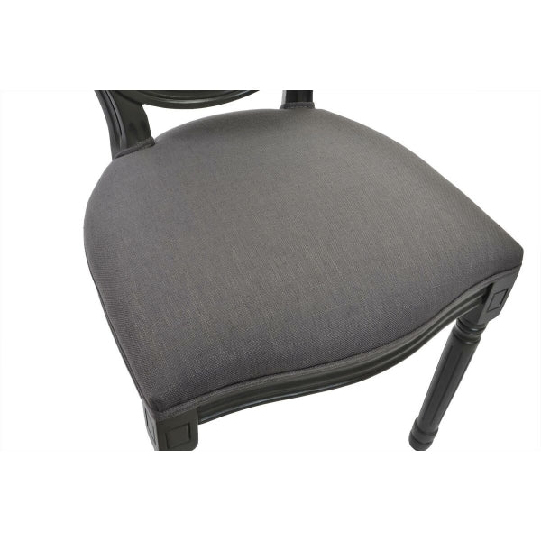 Medallion Chair in Dark Gray Fabric and Black Wood Louis XVI Style