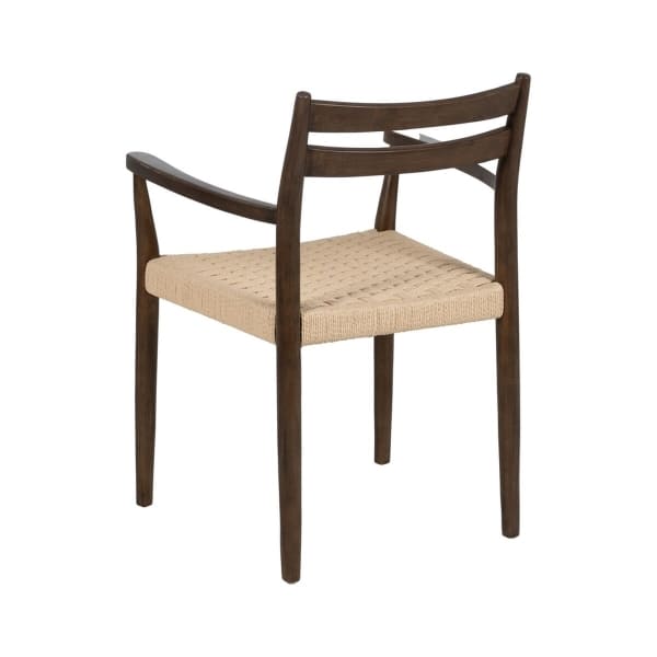 Scandinavian Chair with Armrests in Brown Wood and Woven Fiber