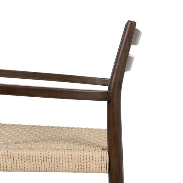 Scandinavian Chair with Armrests in Brown Wood and Woven Fiber