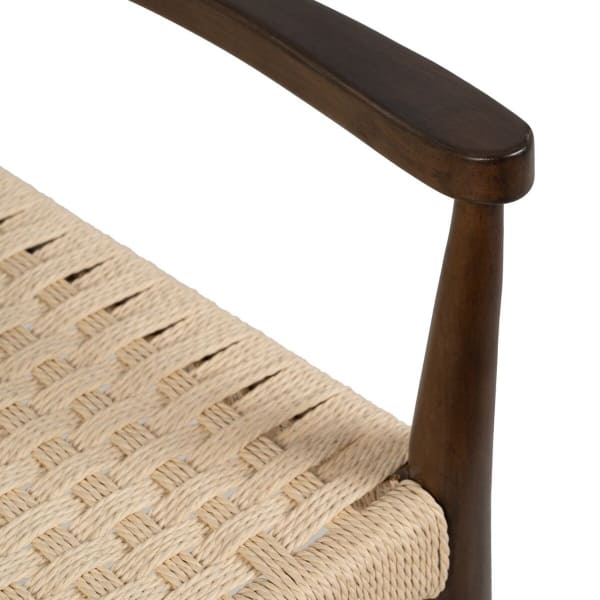 Scandinavian Chair with Armrests in Brown Wood and Woven Fiber