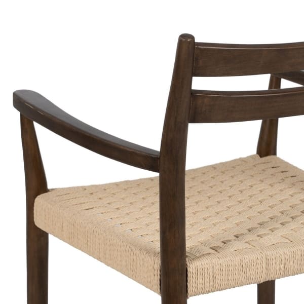 Scandinavian Chair with Armrests in Brown Wood and Woven Fiber