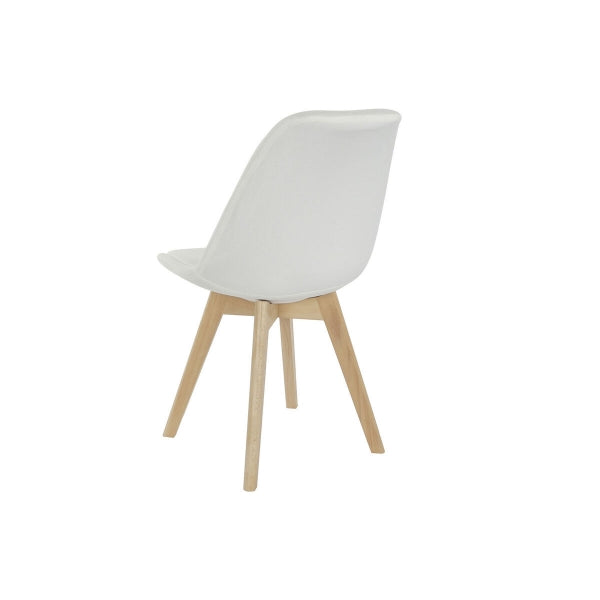 Scandinavian Chair in White Upholstered Fabric and Wood