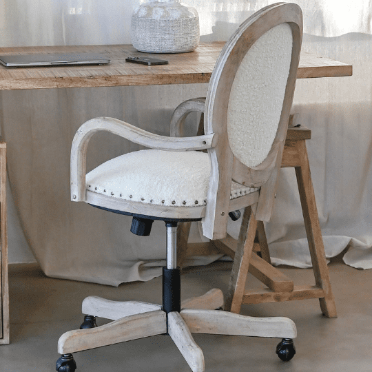 Chaise de Bureau en Bois et Tissu Boucles Style Vintage