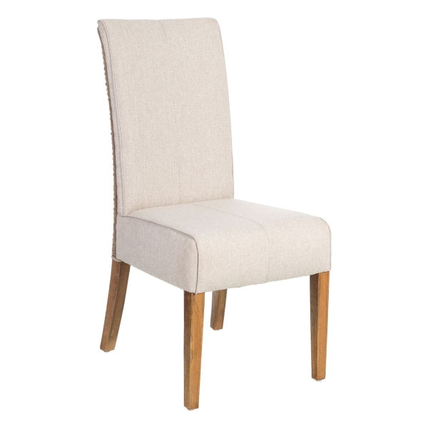 Traditional Dining Chair in Beige Fabric, Woven Rattan and Wood