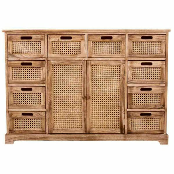 Commode Balinaise en Bois Naturel et Cannage