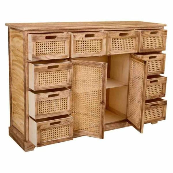 Commode Balinaise en Bois Naturel et Cannage