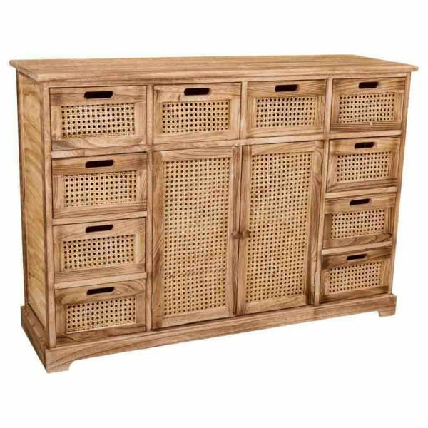 Commode Balinaise en Bois Naturel et Cannage