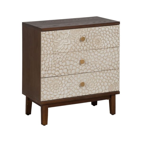 Commode Design Fleurs en Bois Blanc et Marron