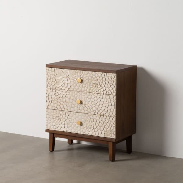 Commode Design Fleurs en Bois Blanc et Marron