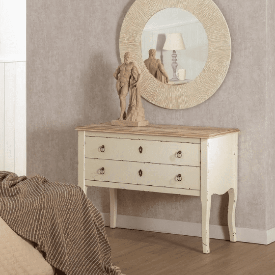 Commode Shabby Chic en Bois Vieilli Blanc